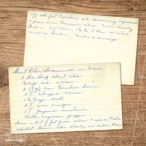 Handwritten recipe card for Short Ribs Simmered in Wine