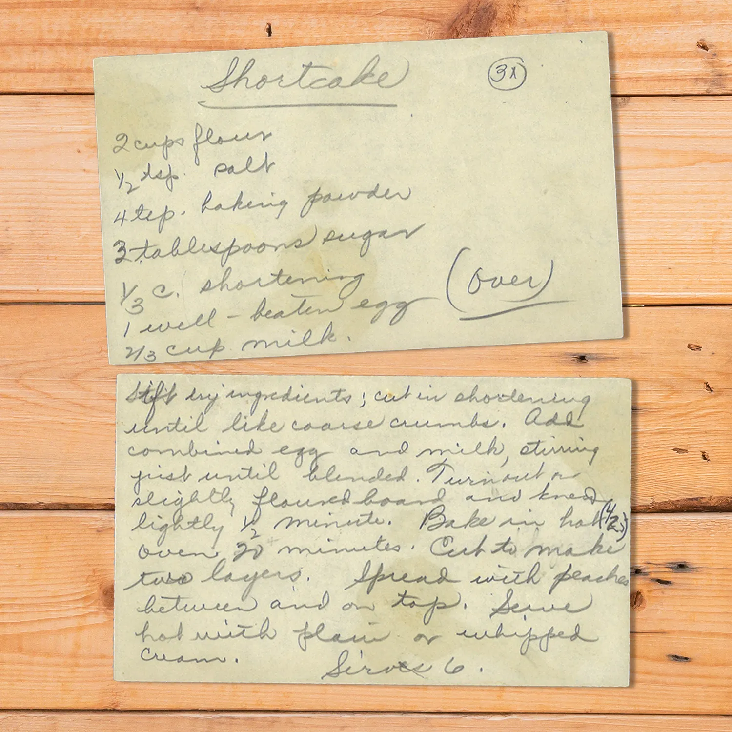 Handwritten recipe card for Shortcake