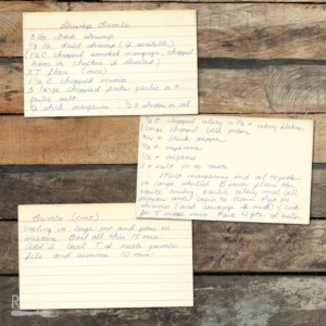 Handwritten recipe card for Shrimp Gumbo