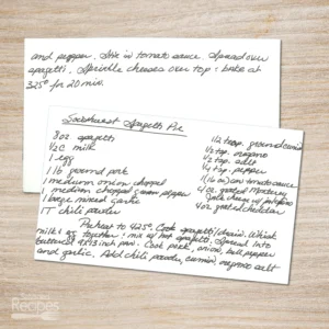 Handwritten recipe card for Southwest Spaghetti Pie
