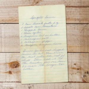 Handwritten recipe for Spaghetti Sauce