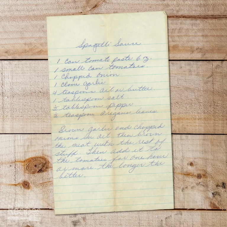 Handwritten recipe for Spaghetti Sauce