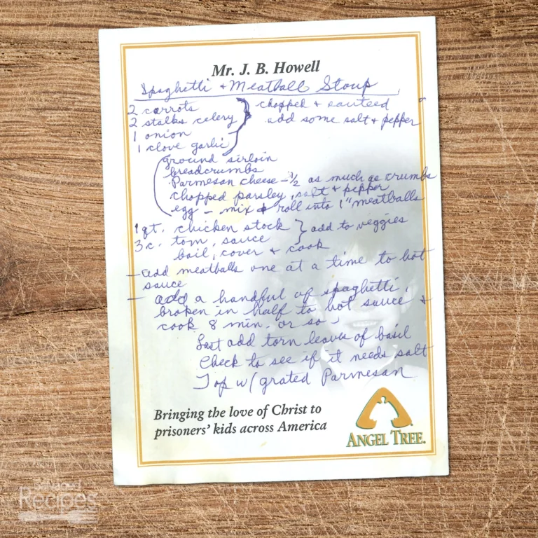 Handwritten recipe for Spaghetti and Meatball Soup