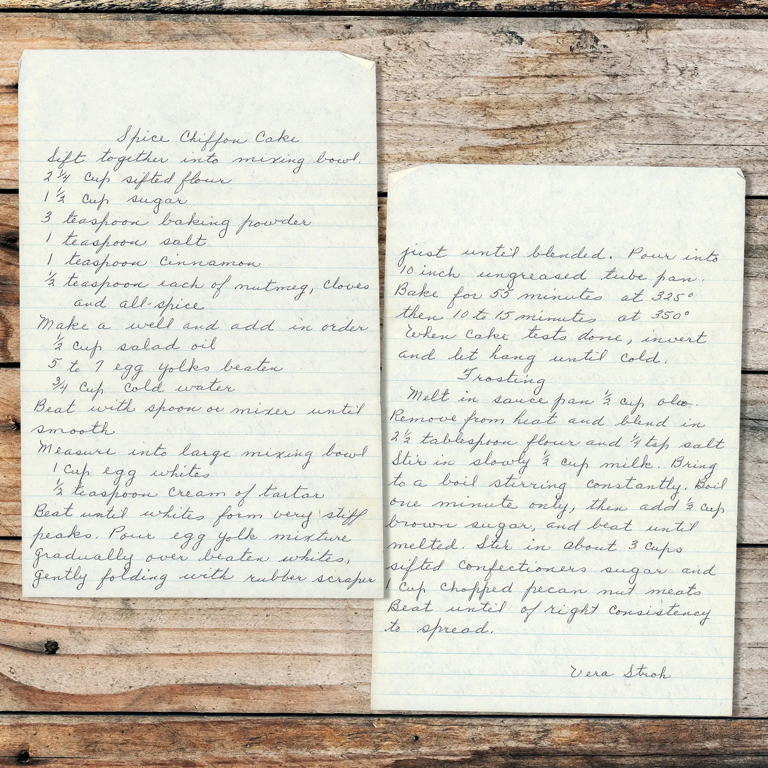 Handwritten recipe for Spice Chiffon Cake