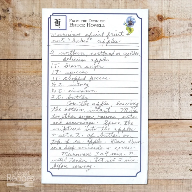 Handwritten recipe for Spiced Fruit Nut Baked Apples