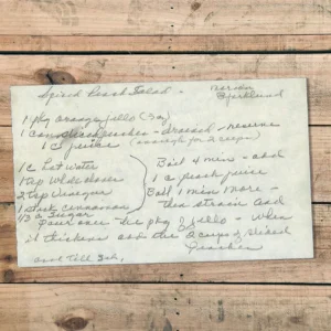 Handwritten recipe for Spiced Peach Salad