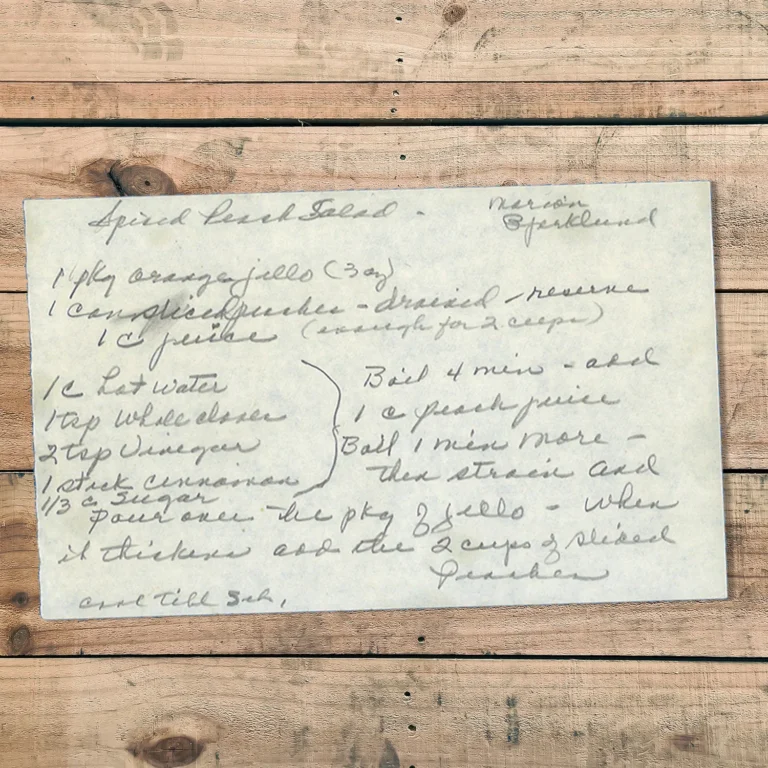 Handwritten recipe for Spiced Peach Salad