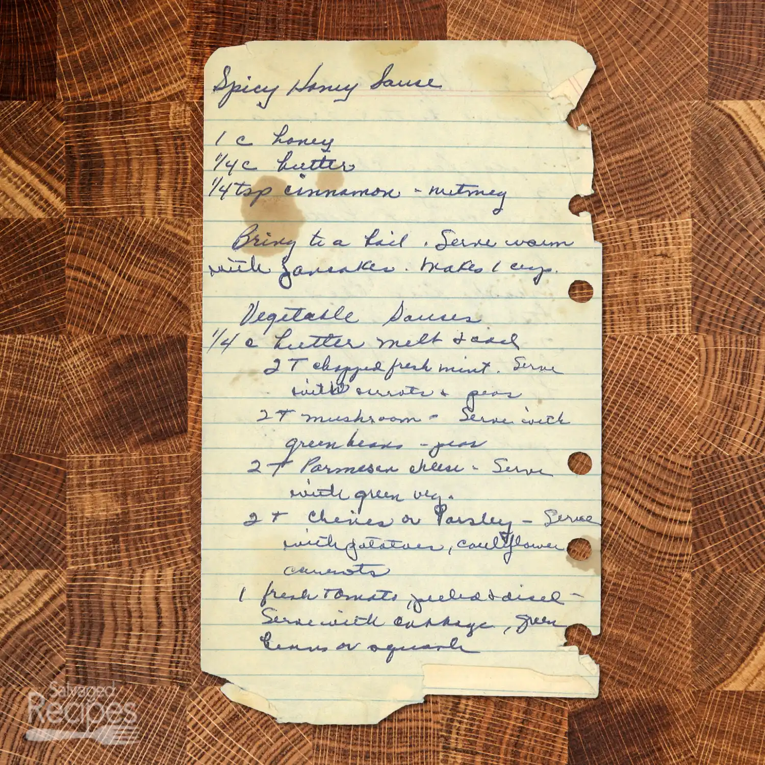 Handwritten recipe for Spicy Honey Sauce