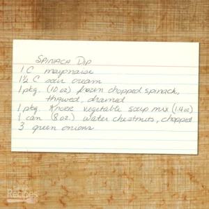 Handwritten recipe for Spinach Dip