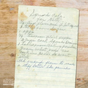 Handwritten recipe for Squash Cake from Kathy