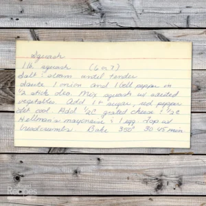 Handwritten recipe for Squash Casserole
