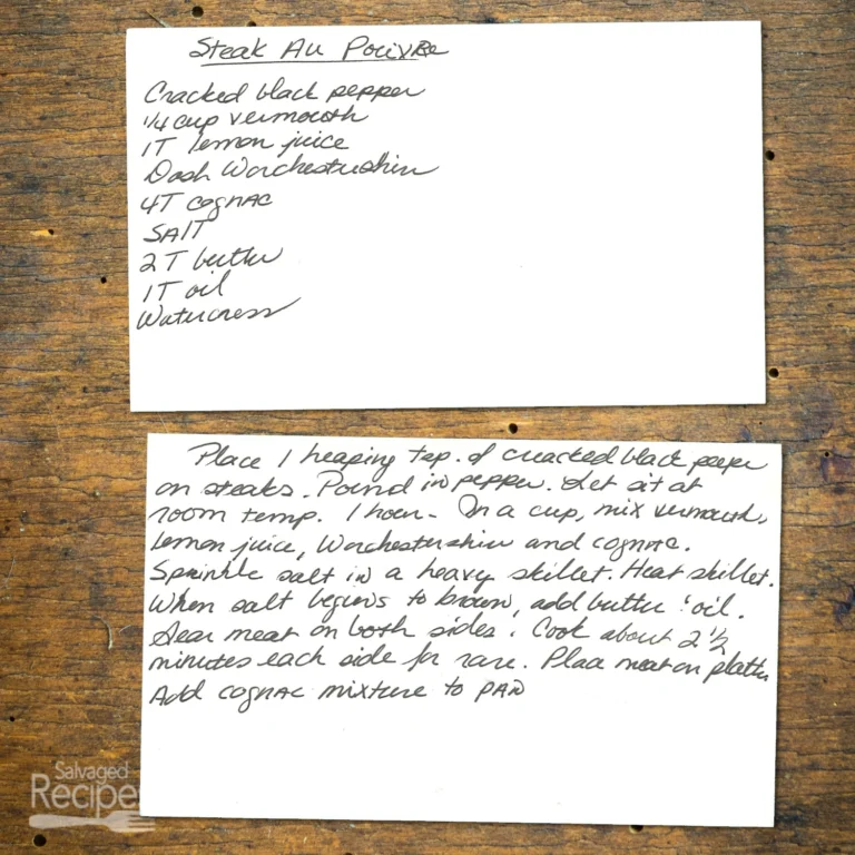 Handwritten recipe card for Steak au Poivre