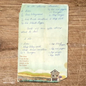 Handwritten recipe for Steamed Shrimp with Beer and Spices