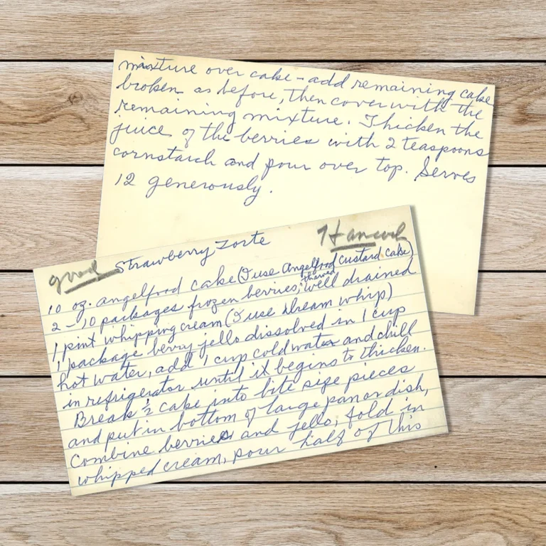 Handwritten recipe card for Strawberry Torte