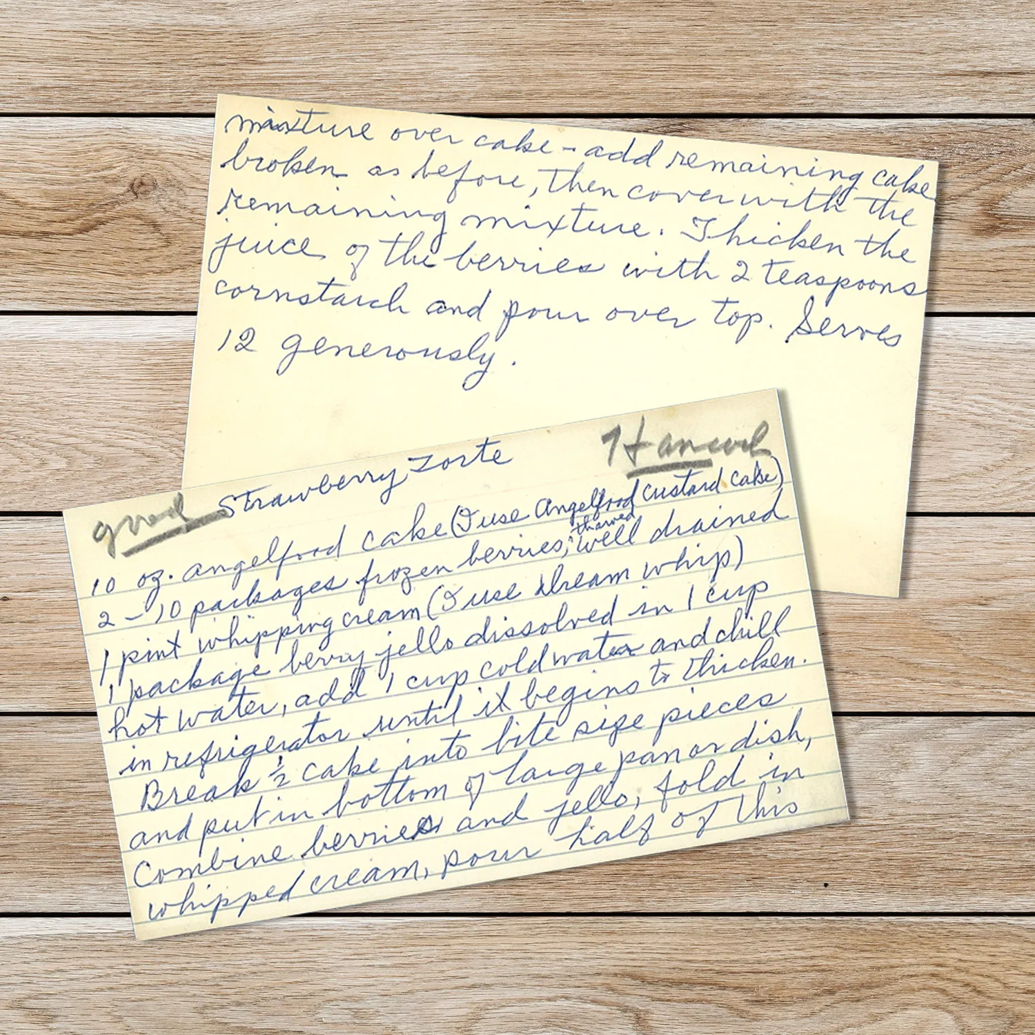 Handwritten recipe card for Strawberry Torte