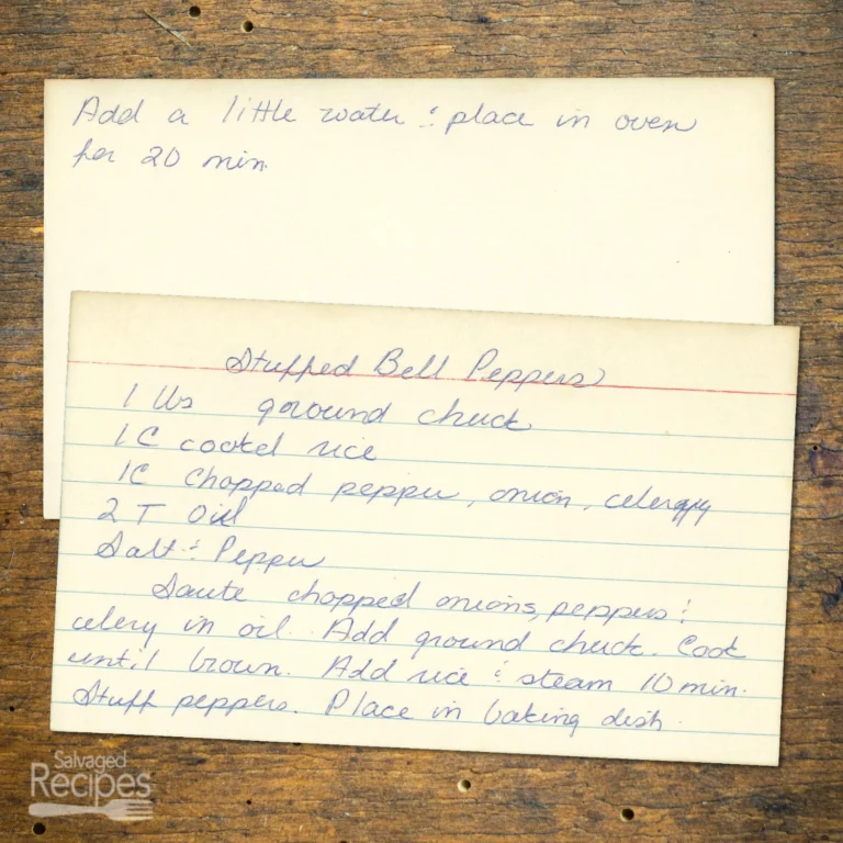 Handwritten recipe card for Stuffed Bell Peppers