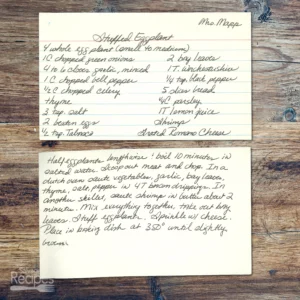 Handwritten recipe for Stuffed Eggplant from Mrs. Mapp
