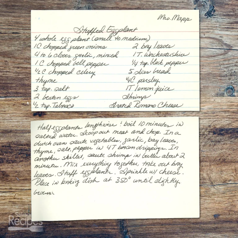 Handwritten recipe for Stuffed Eggplant from Mrs. Mapp