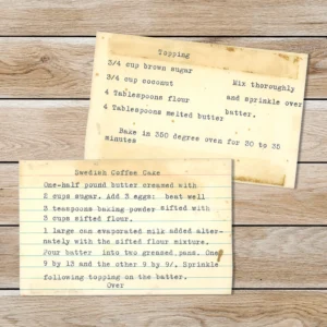 Handwritten recipe card for Swedish Coffee Cake