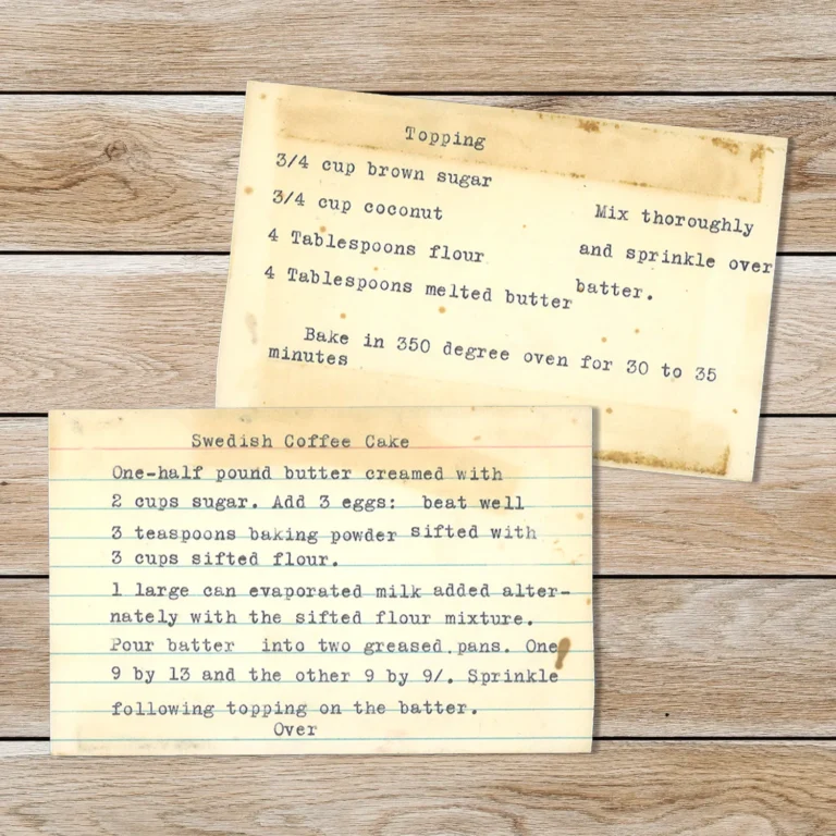 Handwritten recipe card for Swedish Coffee Cake