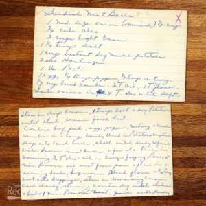 Handwritten recipe card for Swedish Meatballs