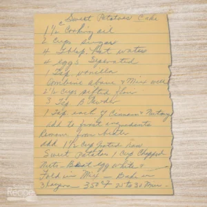 Handwritten recipe for Sweet Potato Cake