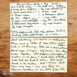 Handwritten recipe card for Sweet and Sour Pork