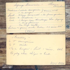 Handwritten recipe card for Syrup Brownies