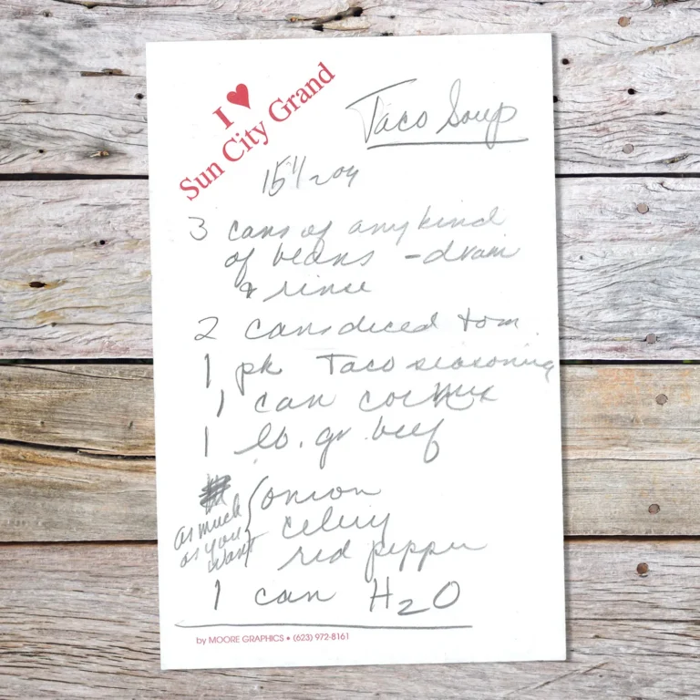 Handwritten recipe for Taco Soup
