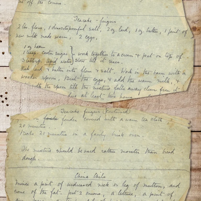 Handwritten recipe for Teacake Fingers
