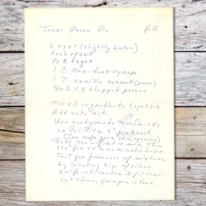 Handwritten recipe for Texas Pecan Pie