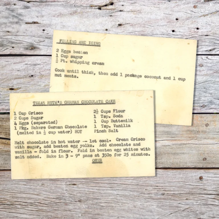 Typed recipe for Texas Ruth's German Chocolate Cake