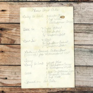 Handwritten recipe for Texas Sheet Cake