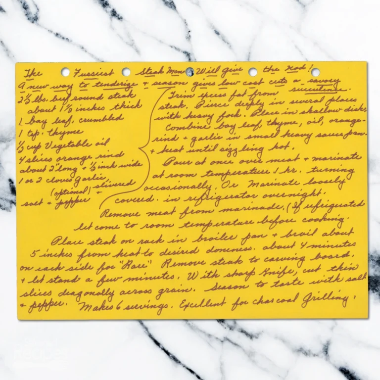 Handwritten recipe for The Fussiest Steak Marinade