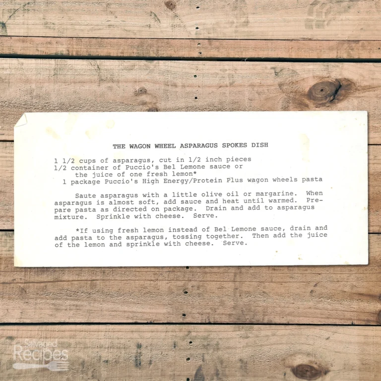 Typed recipe for The Wagon Wheel Asparagus Spokes Dish