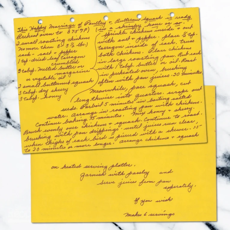 Handwritten recipe for This Happy Marriage of Poultry & Butternut Squash
