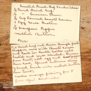 Handwritten recipe card for Toasted Dried Beef Sandwiches