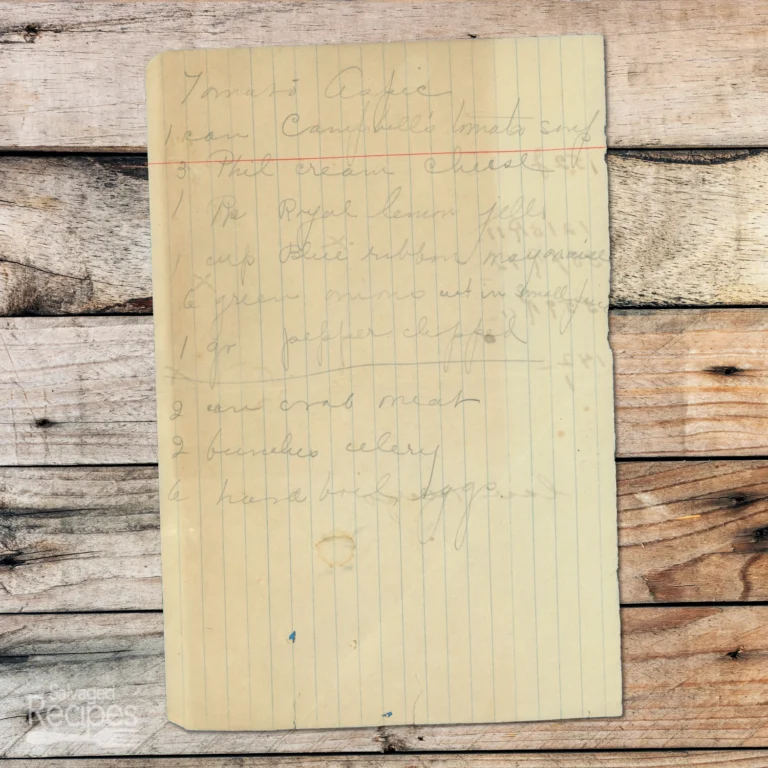 Handwritten recipe for Tomato Aspic