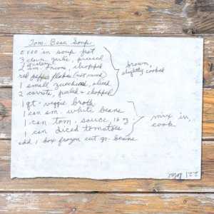 Handwritten recipe for Tomato Bean Soup