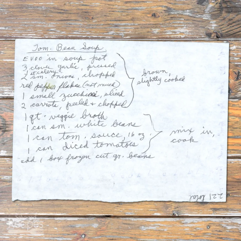 Handwritten recipe for Tomato Bean Soup