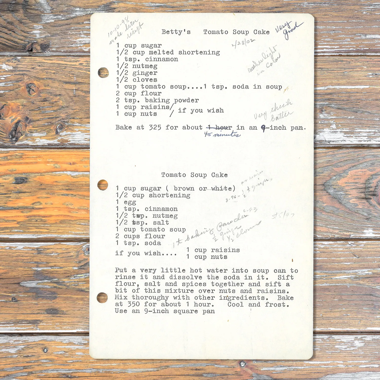 Typed recipe for Tomato Soup Cake