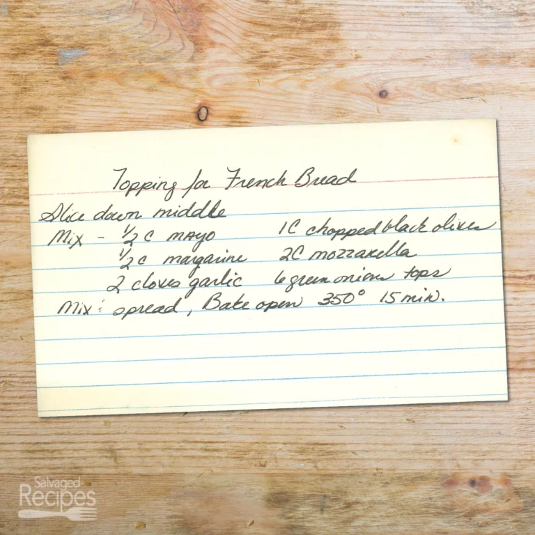 Handwritten recipe card for Topping for French Bread