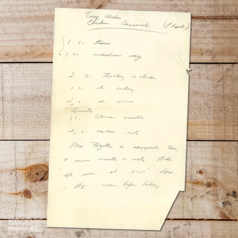 Handwritten recipe for Tuna Chicken Casserole