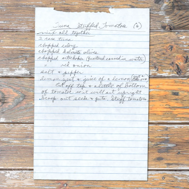 Handwritten recipe for Tuna Stuffed Tomatoes