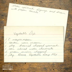 Handwritten recipe card for Vegetable Dip