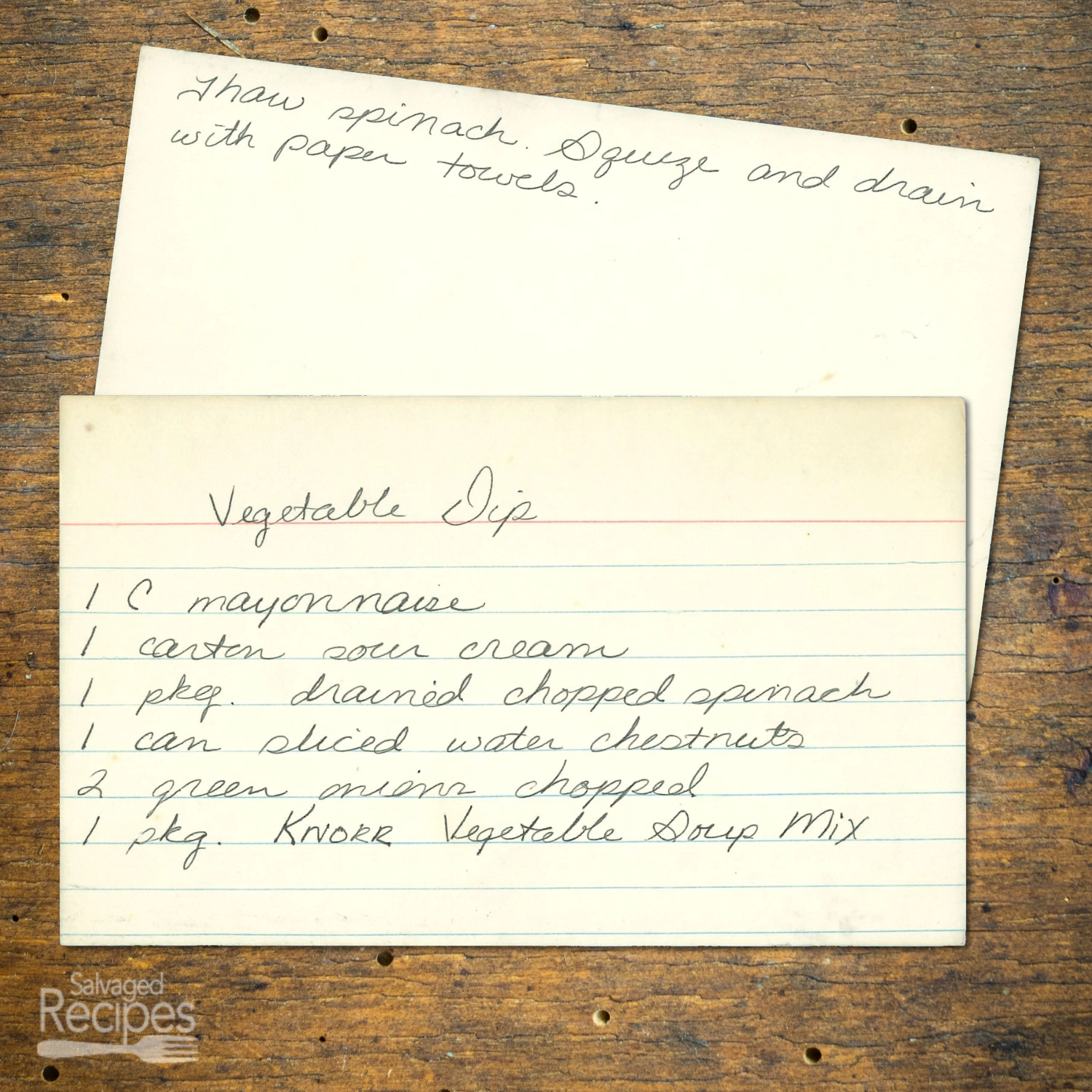 Handwritten recipe card for Vegetable Dip