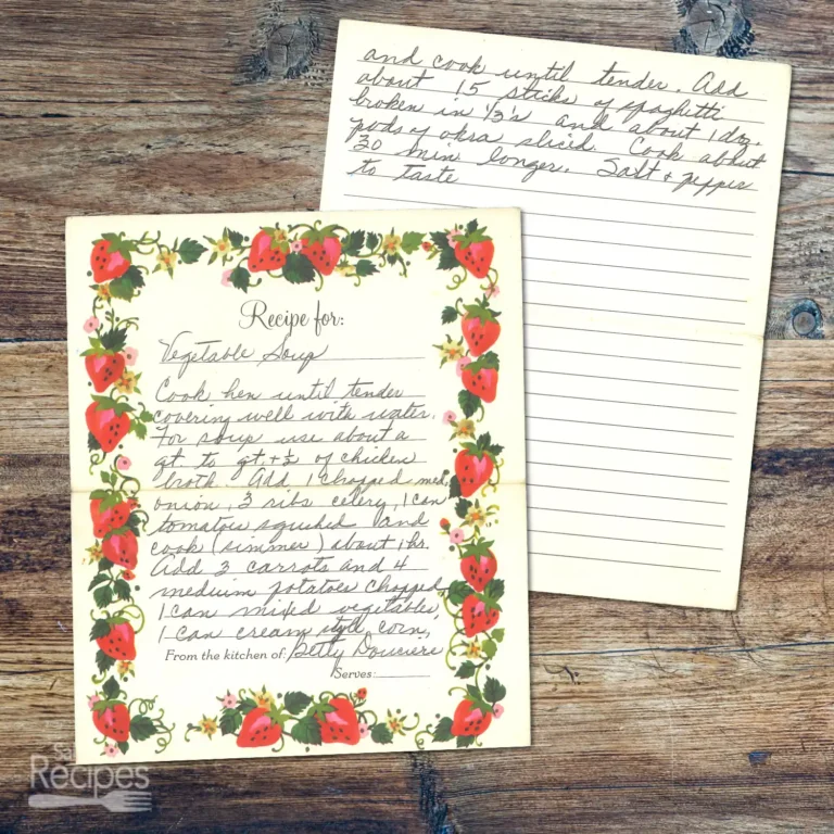 Handwritten recipe for Vegetable Soup