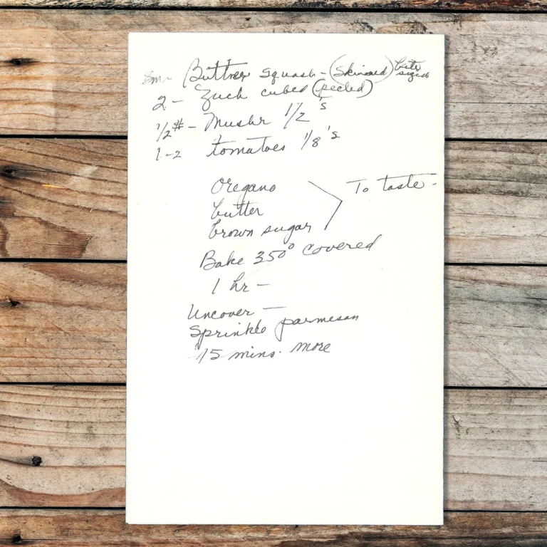 Handwritten recipe for Veggie Casserole