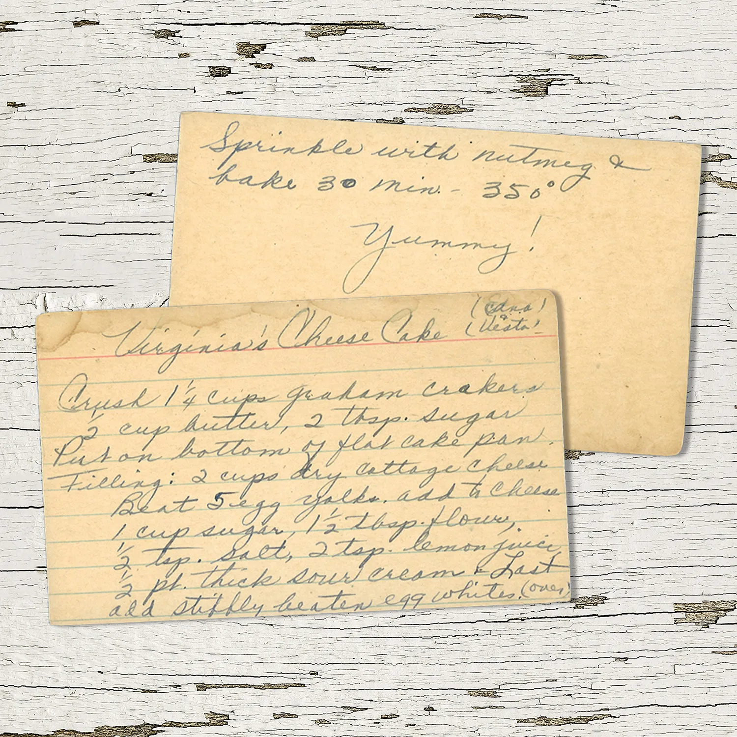 Handwritten recipe card for Virginia's Cheesecake