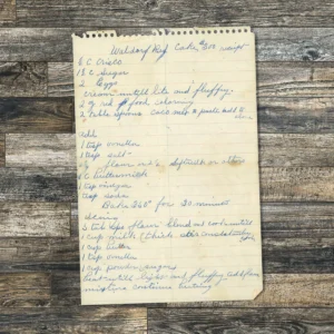 Handwritten recipe for Waldorf Red Cake